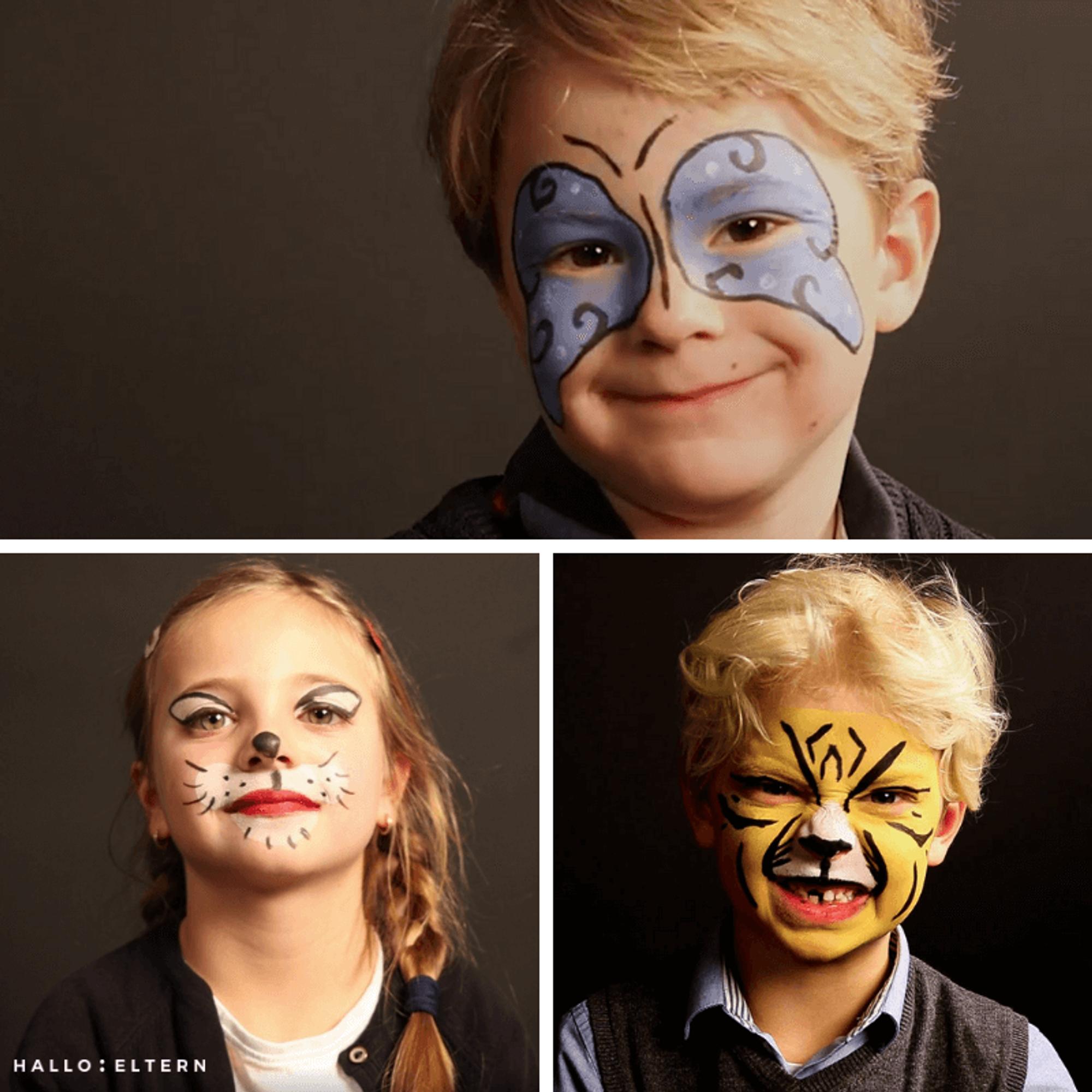Kinder schminken: Vorlage für Katze, Tiger, Schmetterling