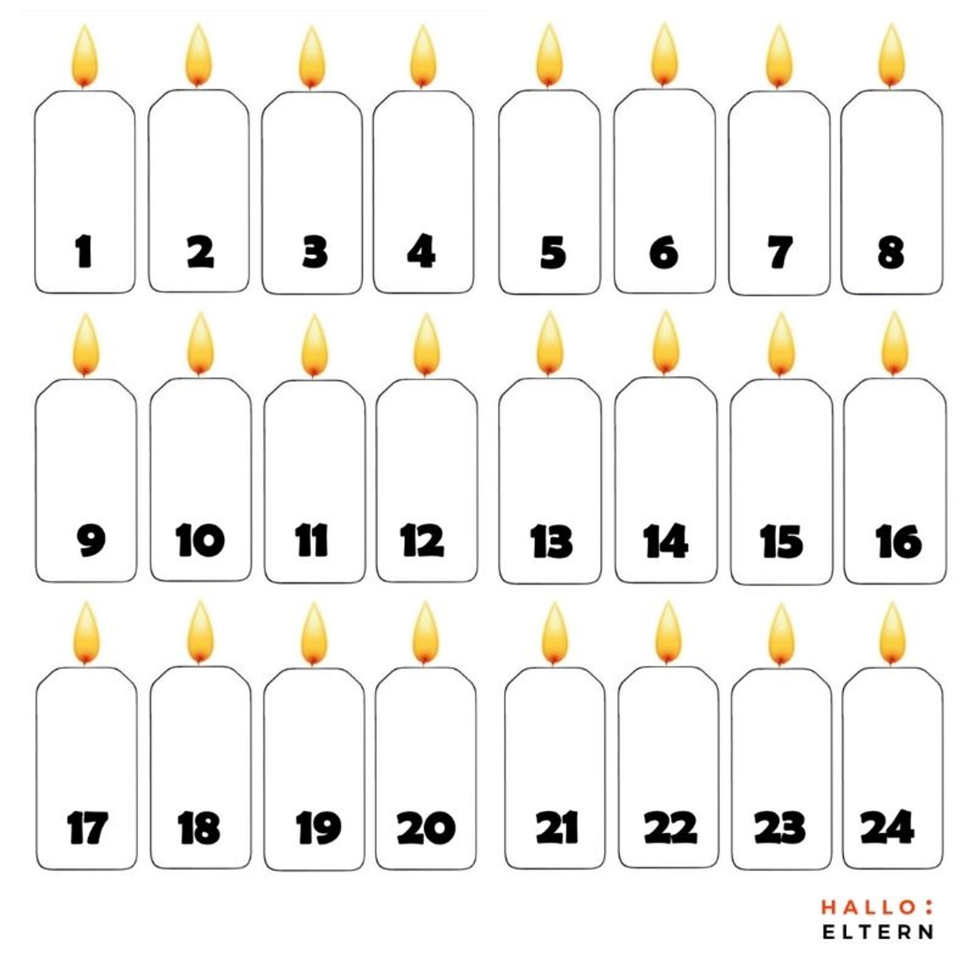 Gratis Vorlage für Kerzen als Adventskalender Zahlen (PDF)