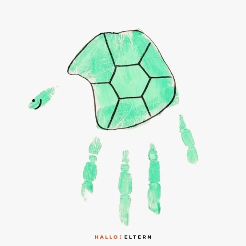 Handabdruck-Tiere: Schildkröte aus Fingerfarben