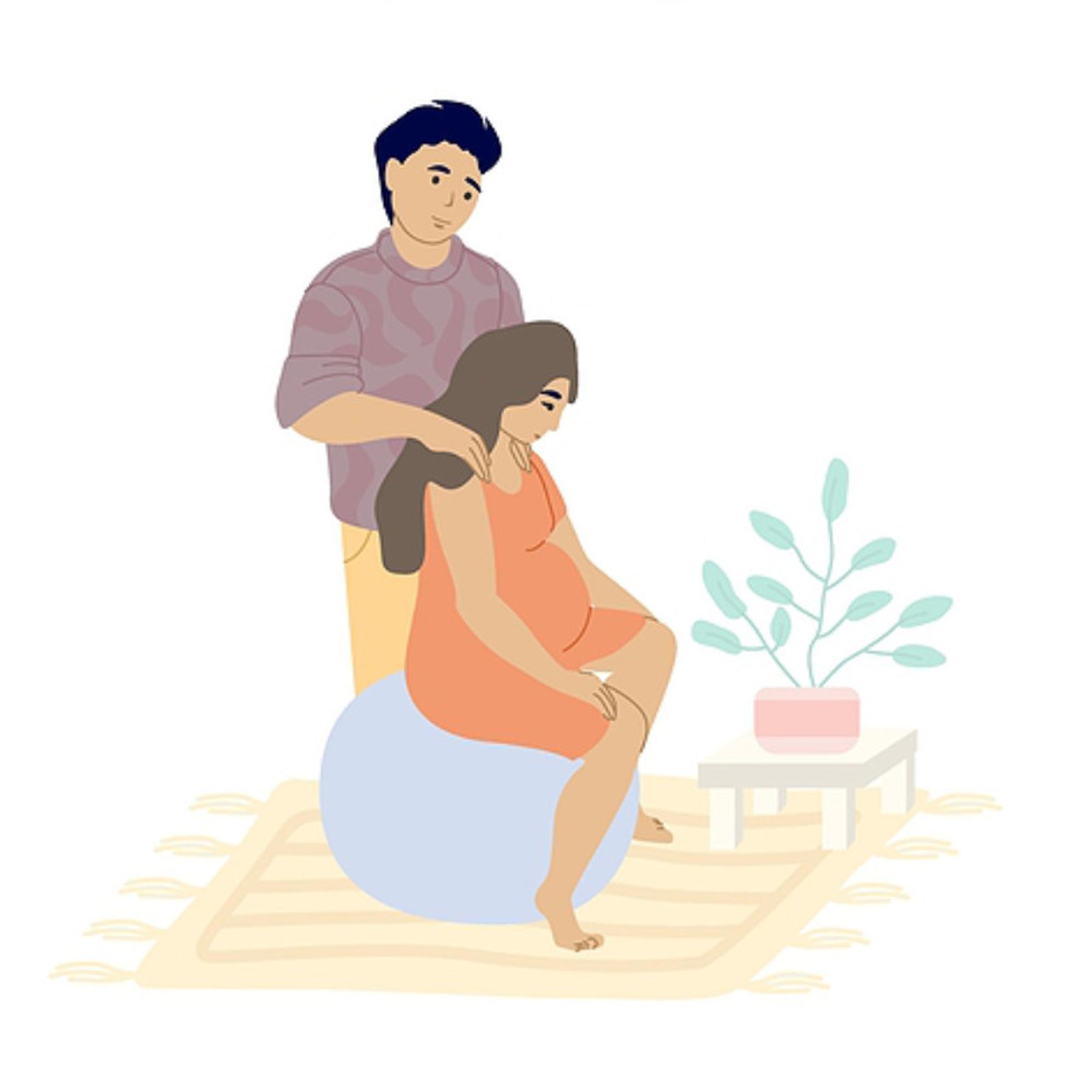 Illustration einer sitzenden Geburtsposition