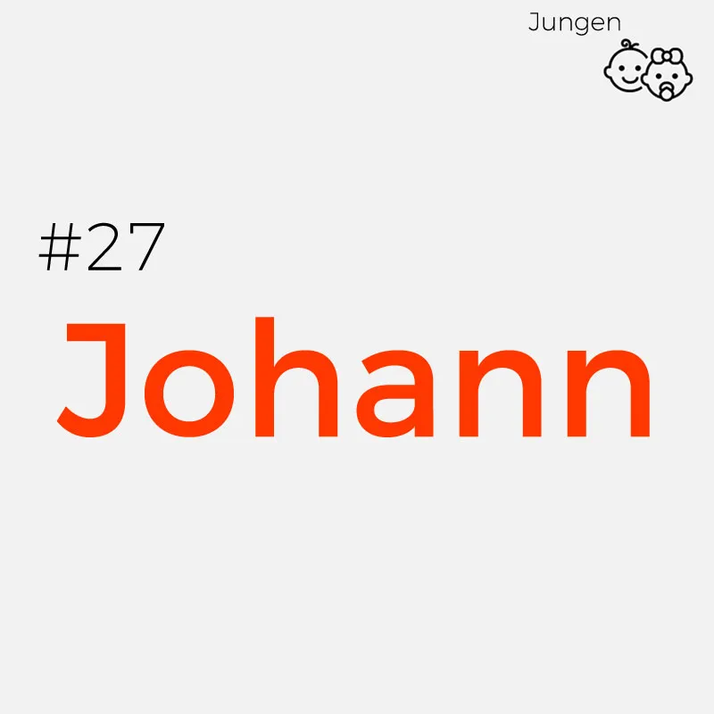 #27 JohannHerkunft: Hebräisch
Bedeutung: Johann ist die Kurzform von Johannes und bedeutet „Jahwe ist gnädig“ und „Jahwe ist gütig“
