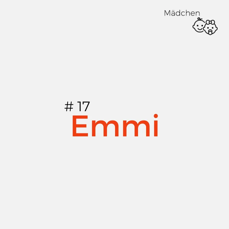 17. Emmi
Bedeutung: Allumfassend
Emmi ist eine Form von Emma, was „das Ganze” bedeutet und von Emilia, was „die Eifrige” darstellt. Emmi ist ein zeitloser Name, der schon in den 70ern zu den Kult-Babynamen gehörte und zu jedem Altersabschnitt passt.
