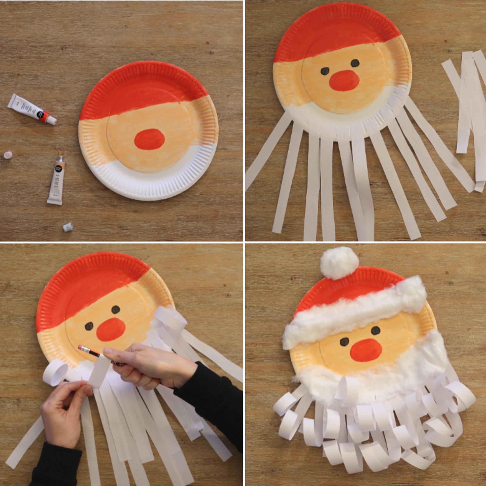 Weihnachtsmann aus Pappteller mit Papierbart