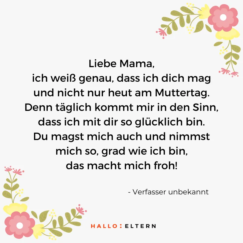 Muttertagsgedicht: Ich bin froh, dass ich dich hab