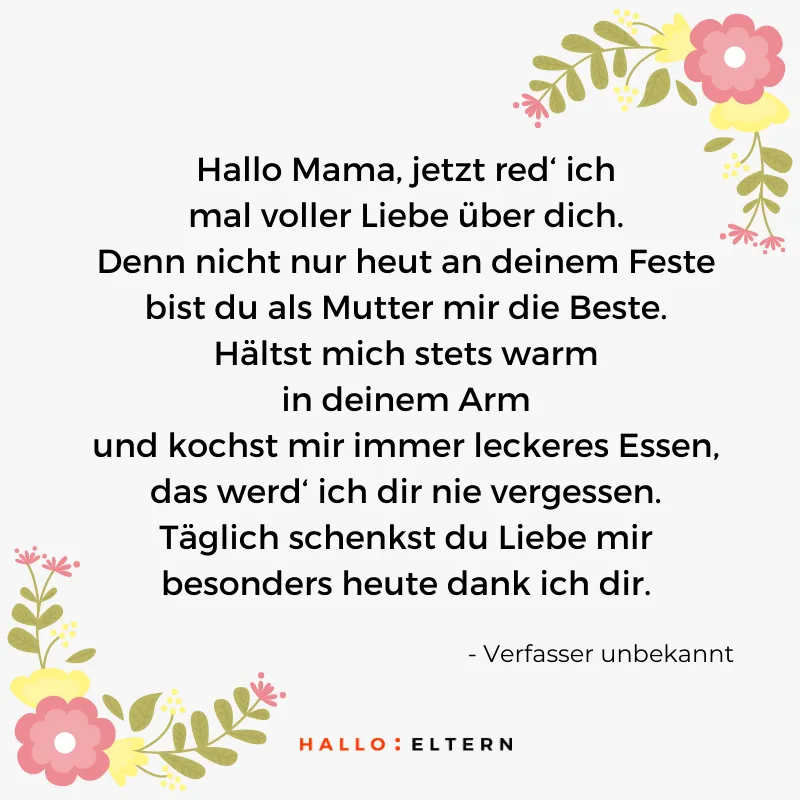 Muttertagsgedicht: Hallo Mama, jetzt red' ich