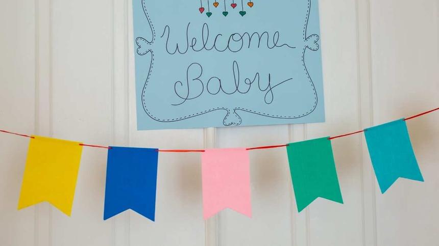 Wimpelkette und "Welcome Baby" Schild