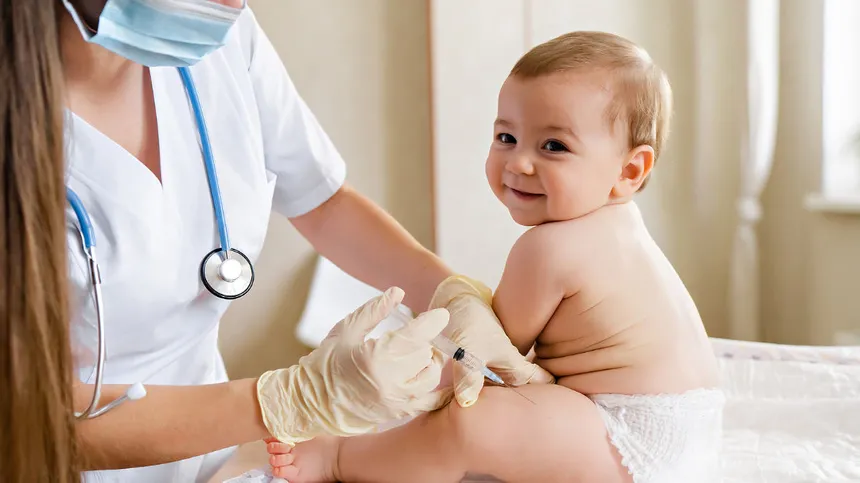 Baby bekommt Meningokokken-Impfung