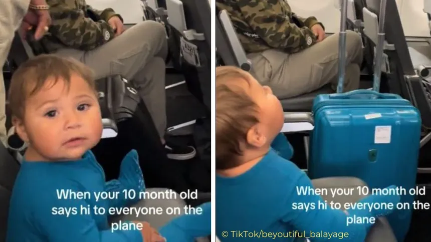 "Sie liebt Menschen": Putziges Baby begrüßt im Flugzeug alle Passagiere einzeln