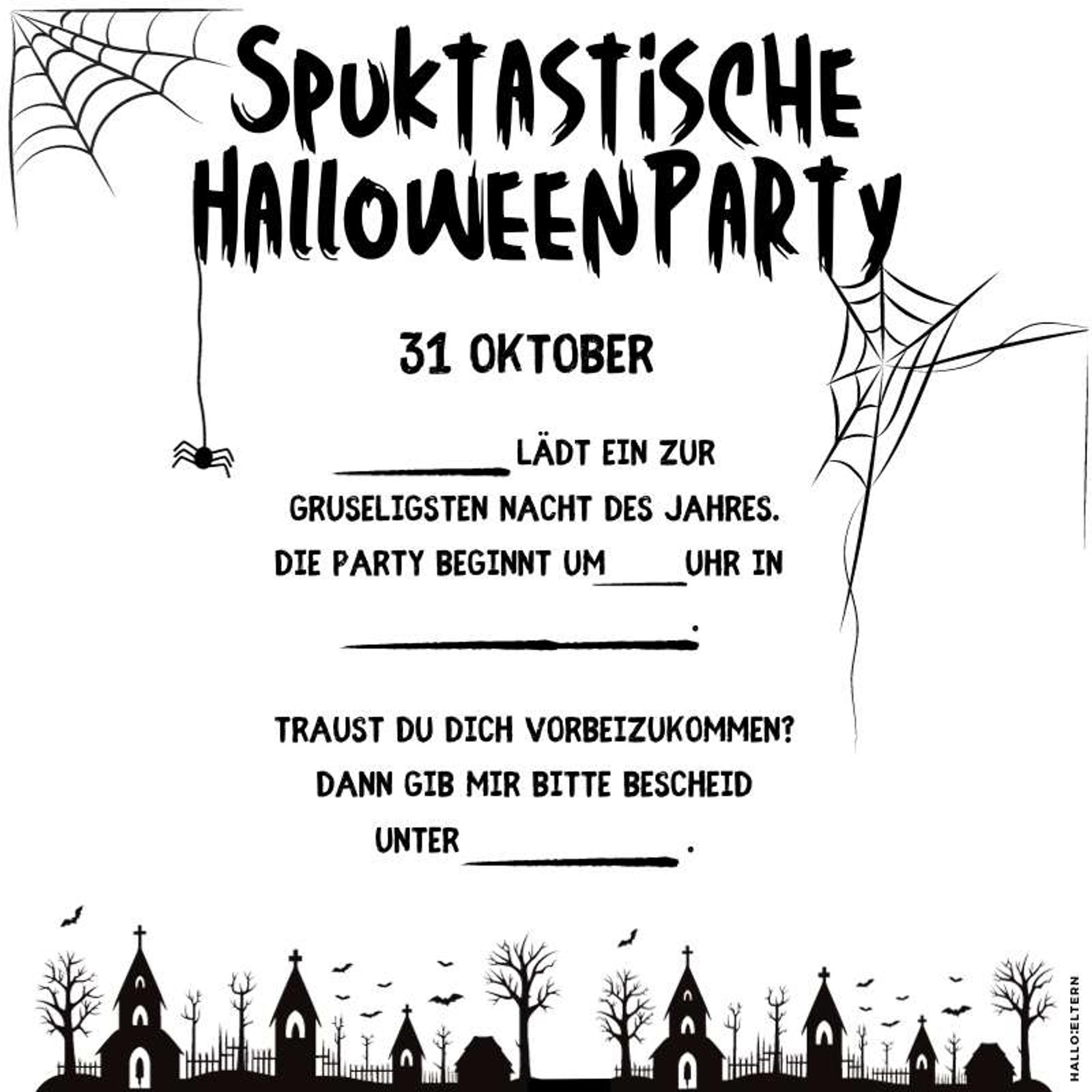 Einladung zur Halloween-Party: Gruselige Spinnen