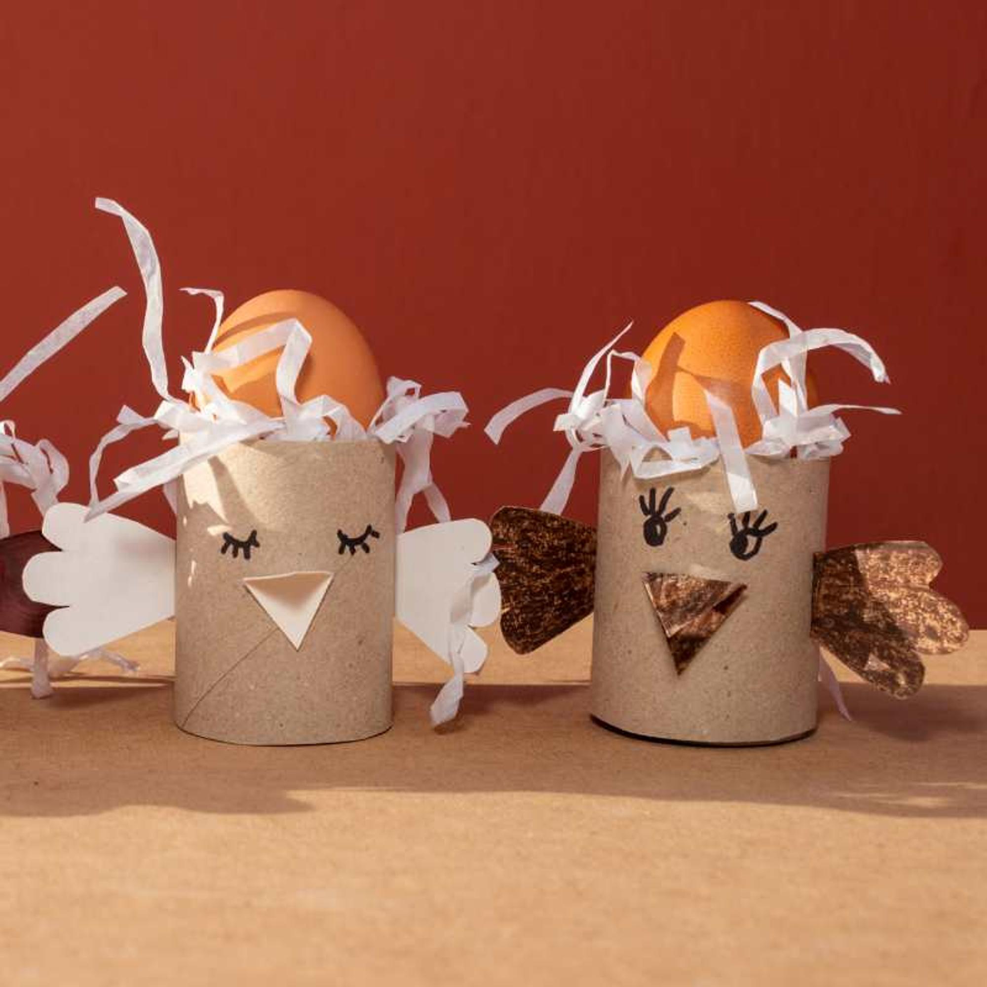 Mini-Osternest basteln aus Klopapierrollen